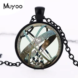 Astronomical Sundial Globe Pendant Astronomy Necklace Aqua Bronze Astrological Vintage Astronomy Science Jewelry HZ1