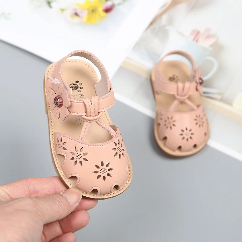 Claladoudou 11.5-15.5CM Brand Baby Girls First Sandals Toddler Girls Hollow Flower Strap Summer Walker Shoes Infant Soft Flats