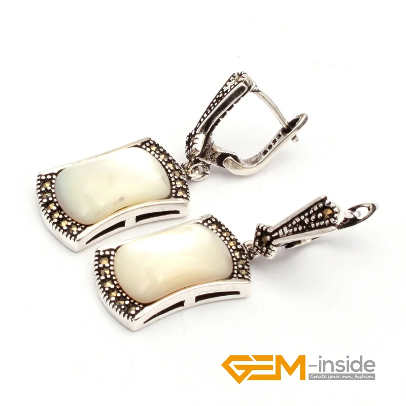 Jewelry Sets White Shell Rectangle Antiqued Tibetan Silver Ring Fashion Earrings Pendant For Party Women Gifts