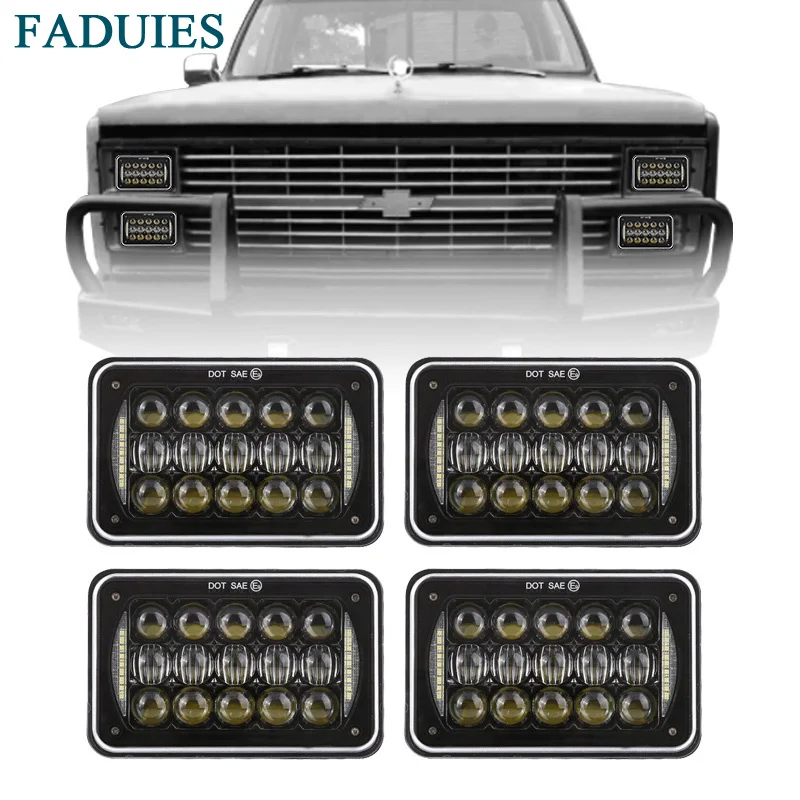 

FADUIES 4Psc Newest 5D 60W 4"x6" Inch LED Headlights with DRL For H4651 H4652 H4656 H4666 H6545 Freightliner Kenworth Peterbilt