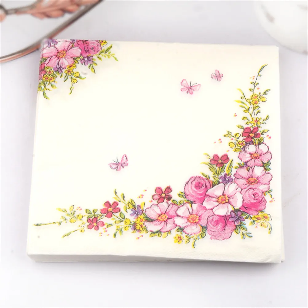 20pcs/pack Pink Flowers Beauty Design Paper Napkins Cafe & Party Tableware Tissue Napkins Decoupage Decoration Paper 33cm*33cm