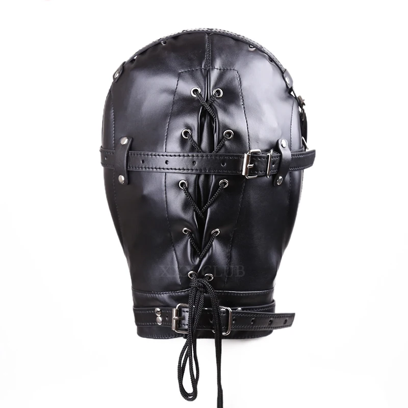 Thierry Leather Total Sensory Deprivation Hood with Ball Gag,Total Enclosed Sex Slave Head Hood Sex Toys Product  For Couples