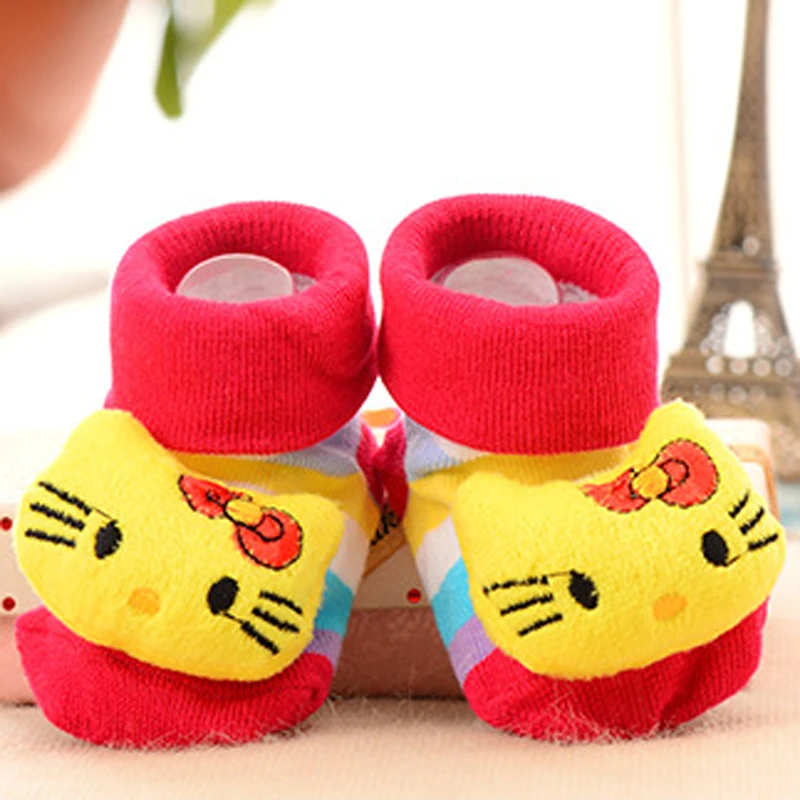 Hot Sale New Design 1 pair Cat Strawberry pattern Infant Newborn Socks Suitable 0-18 Month Winter 100% Cotton Sock Non-slip Sock