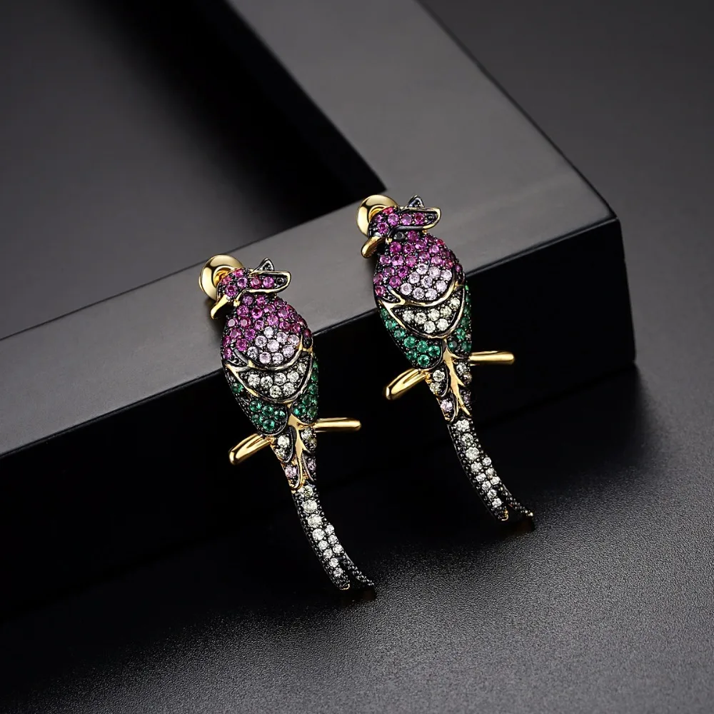 LUOTEEMI Luxury Vivid Parrot Bird Fashion Drop Long Earrings For Women Animal Cute Chic Personality Gifts Bijoux Jewellery Party