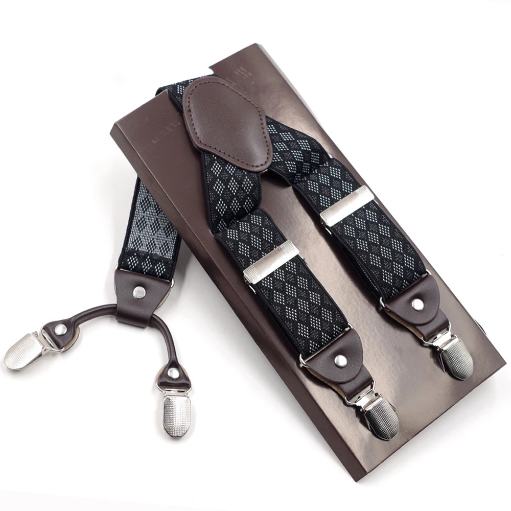 

Подтяжки JIERKU JK4C078 мужские, 4 клипсы, кожаные, для брюк, подарок отцу/мужу