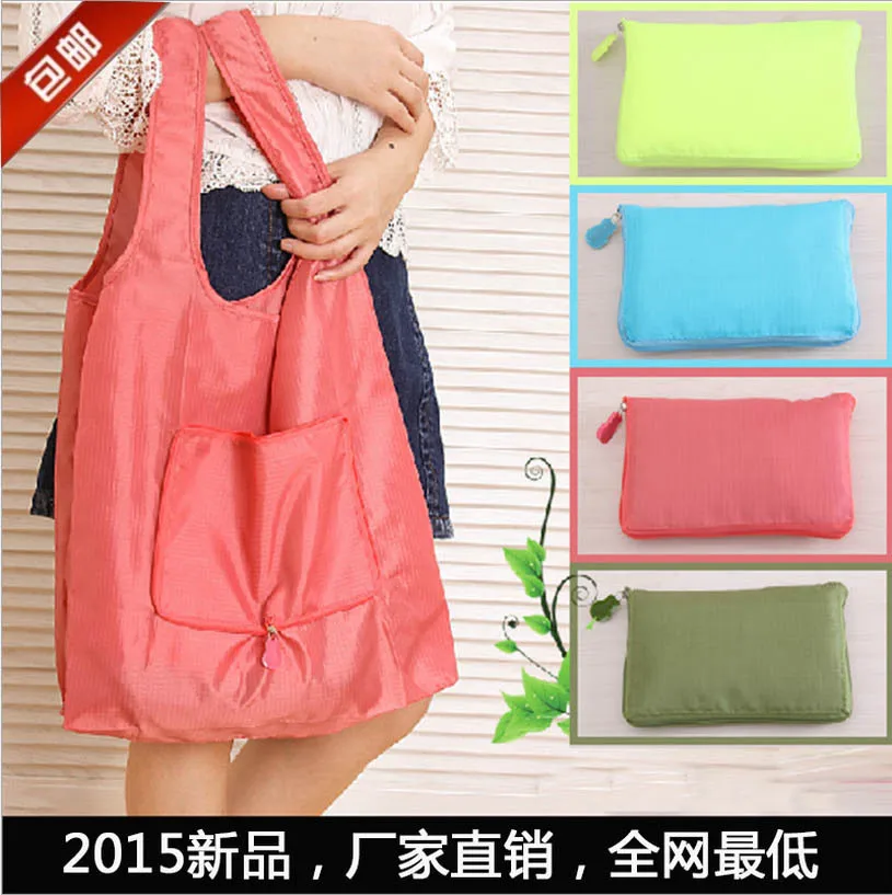 (100pcs/lot) high quality waterproof reusable folding foldable shopping bag nylon