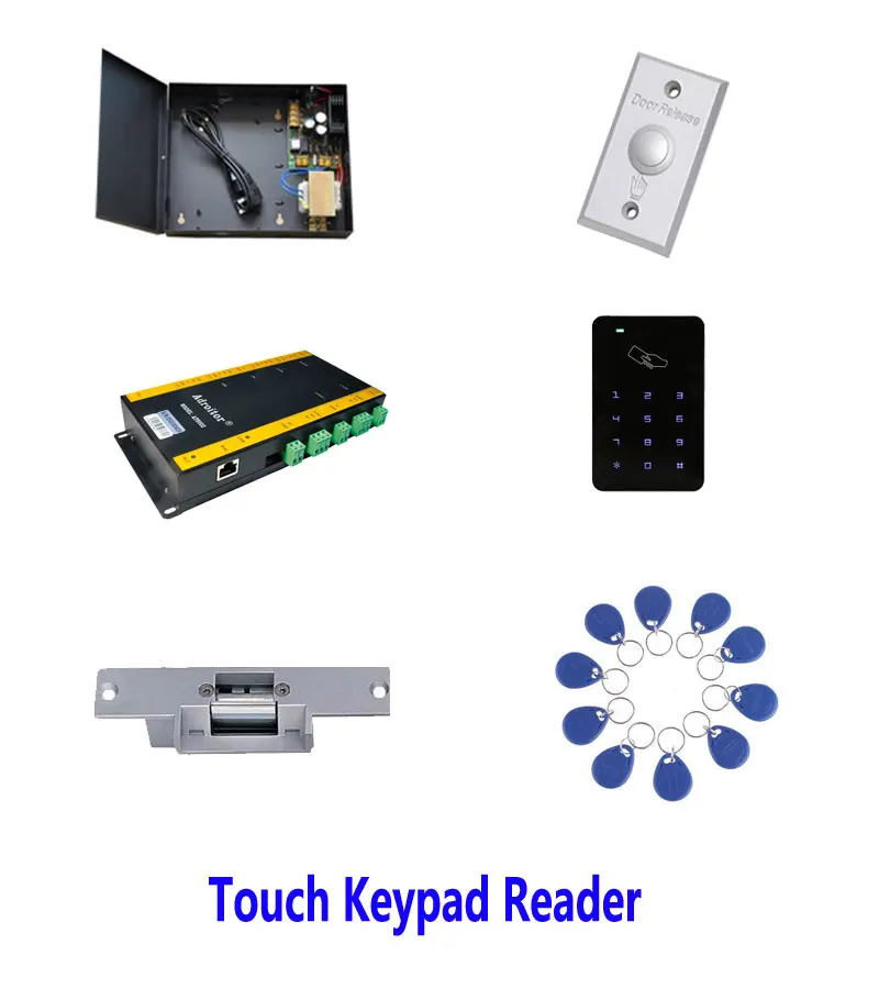 Hi-End 32-Bit Access Control Kit,TCP/Ip One Door +Powercase+Strike Lock +ID Touch Keypad Reader+Button+10 ID Tags,Sn:Kit-AT101