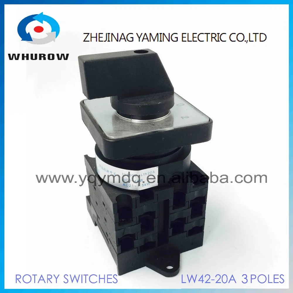 3 Pole Manual Cam Switch Industrial DIN Rail YMW42-20/3 Black 20A 12 Terminal Rotary Universal Selector