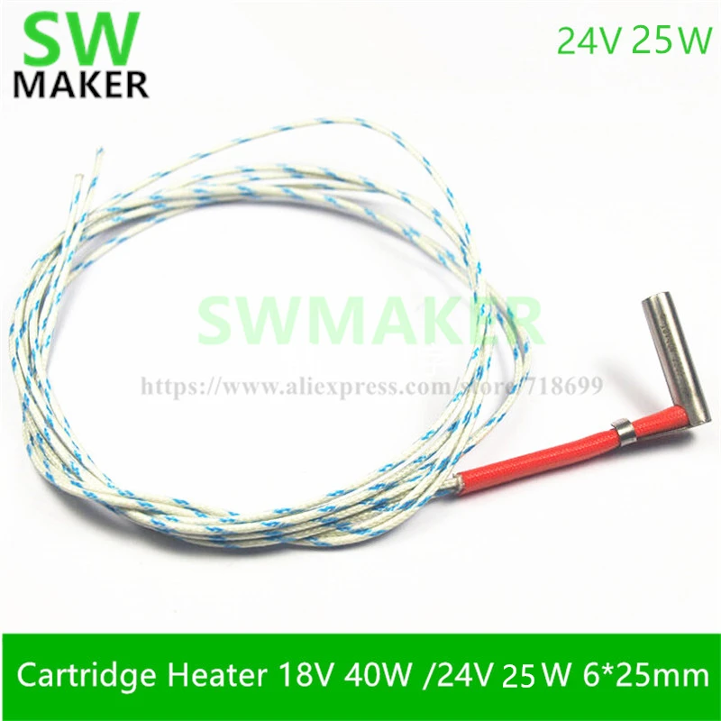 

UM+Plus Cartridge Heater 24V 25W 6*25mm for DIY RepRap Replicator for Extruder Hot End right_angle_exit