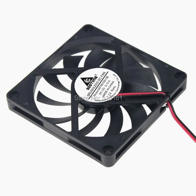 100pcs/lot Gdstime 12V 2Pin 8cm 80mm 80x80x10mm Brushless DC Cooling Fan Computer Case CPU Heatsink Cooler Radiator 8010