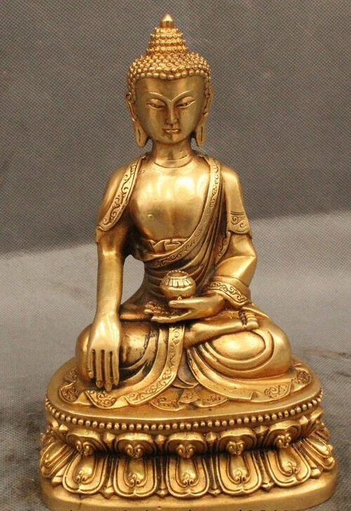 

8" Tibet Buddhism Brass Seat Shakyamuni Amitabha Buddha Bowl Statue Sculpture wholesale Bronze Arts outlets