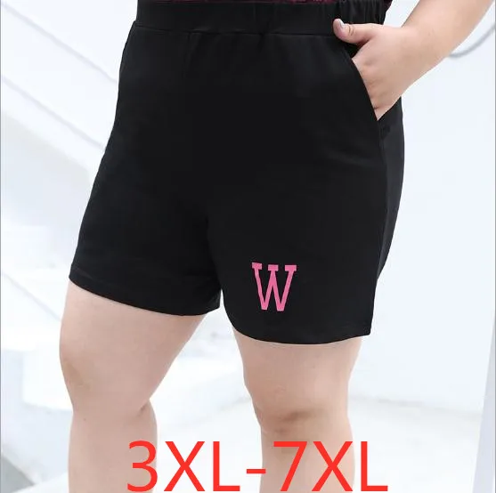 

New Summer Plus Size Women Clothing Shorts For Women Casual Loose Elastic Waist Large Size Wowan Black Letter Silk Shorts -