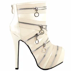 LF80845 Punk Zip Gothic Platform Stiletto Ankle Boots Black/Beige Size 4/5/6/7/8/9/10