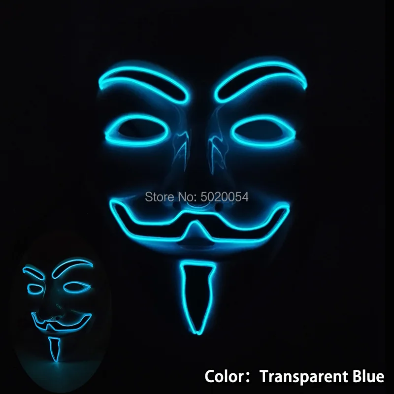 Anoniem V For Vendetta Cosplay Glowing Masker Nieuwigheid El Draad Licht Up Masker Jongens Kids Kostuum Accessoires