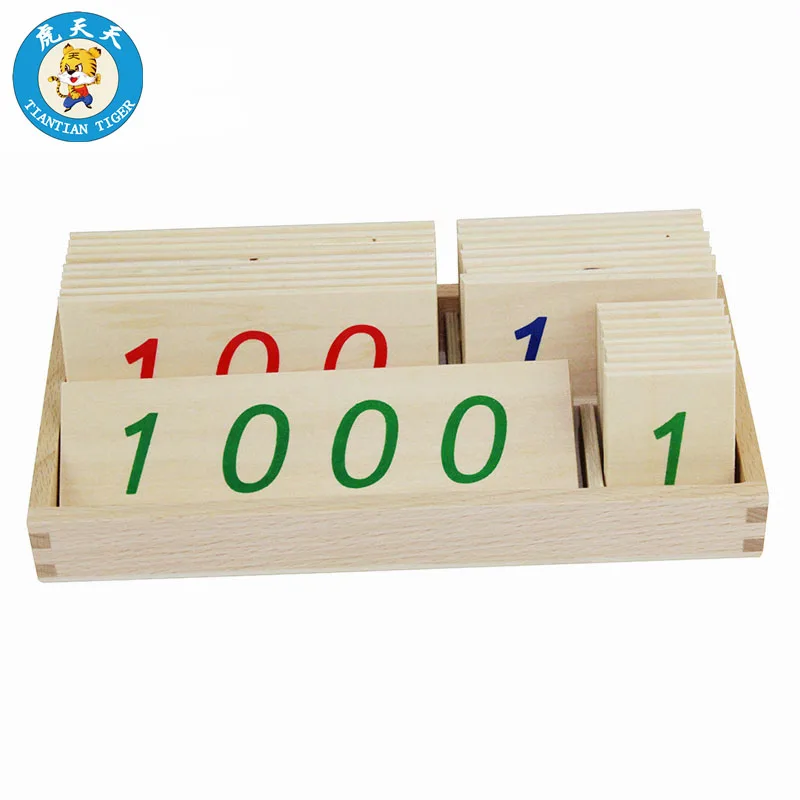 Montessori Kids Toys Mathematics Preschool Teaching Material Small Wooden Number Cards With Box (1-3000)