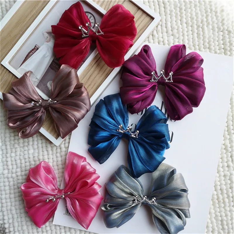 

Boutique ins 12pcs Fashion Glitter Tiaras Bow Hairpins Solid Glossy Ribbon Bowknot Hair Clips Princess Headwear Hair Accessories