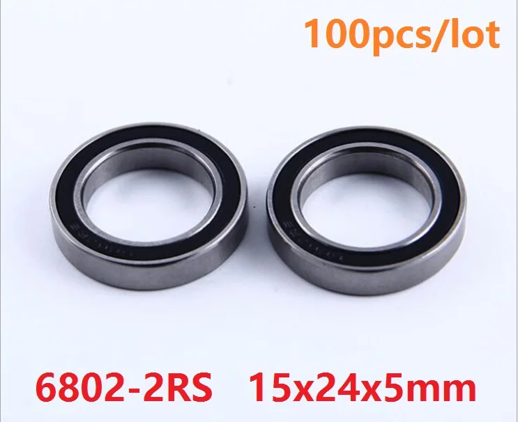 

100pcs/lot 6802RS 6802-2RS 6802 2RS RS ball bearing 15*24*5 Deep Groove Ball Bearing 15x24x5 mm