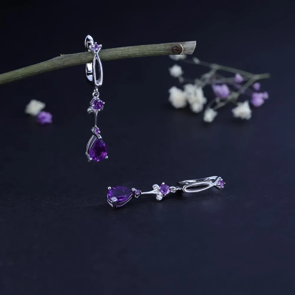 Gem\'s Ballet 2.87Ct Natural Purple Amethyst Drop Earring 925 Sterling Silver Flower Vintage Earrings For Women Fine Jewelry