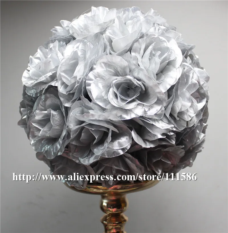 

SPR 50cm wedding artificial silk flower ball plastic inner-slivery-kissing ball