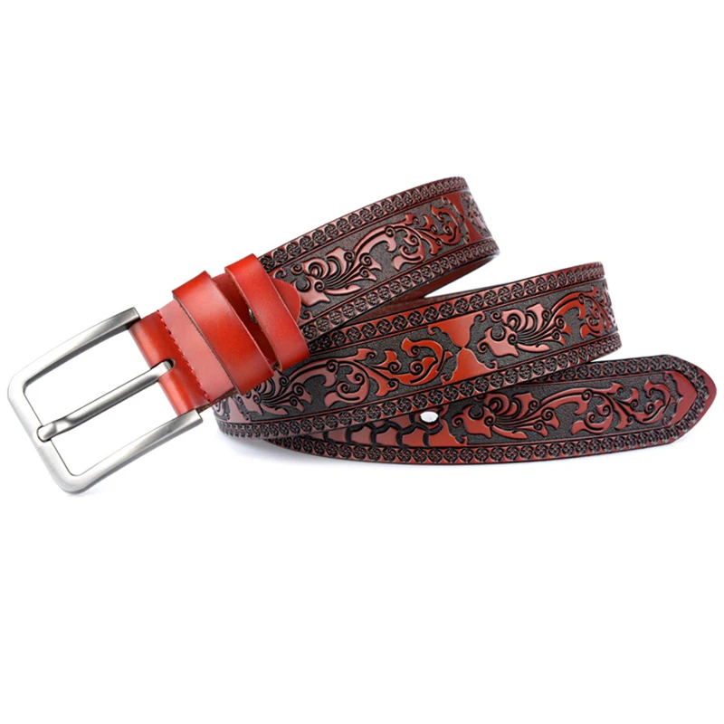 MEDYLA Belts For Men High Quality Cow Genuine Leather Embossing Belt Male Fashion Classic Vintage Pin Buckle Strap For