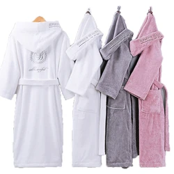 Hooded Bathrobe for Men, Thick Cotton Towel, Fleece Dressing Gown, Long Robe, Male Bathrobe, Winter