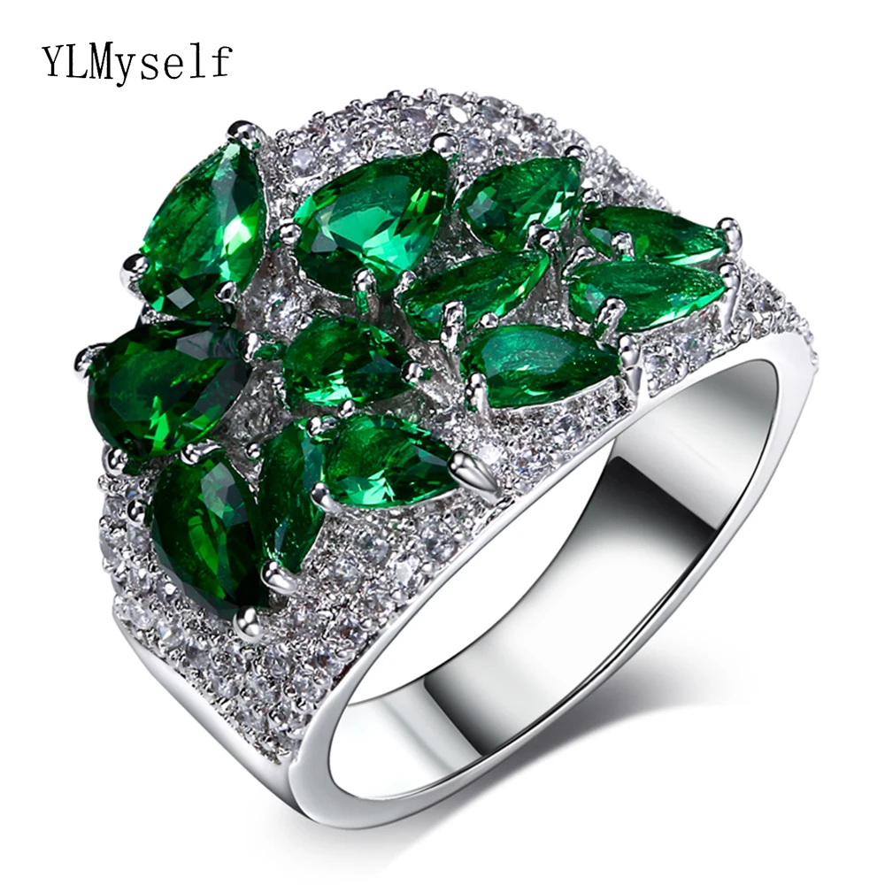 Ring in 5 Colors Cubic Zirconia of Blue Green Champagne Clear And Siam CZ stones Jewelry colorful Fashion Rings