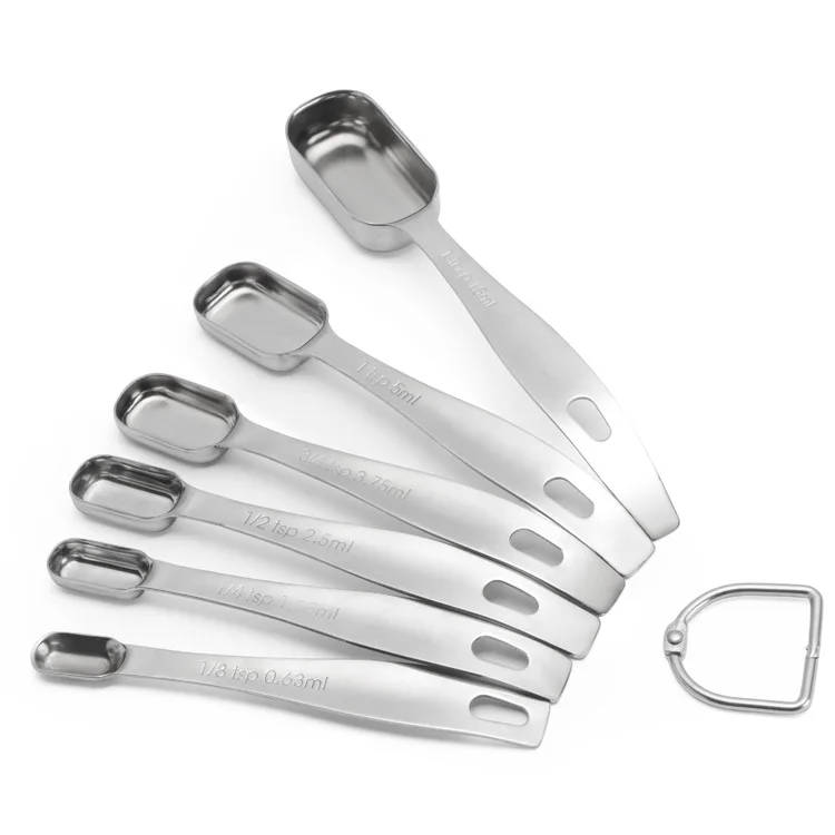 

Hot sell 100SET Narrow Spice Measuring Spoons Nesting One Set of 6 Professional Stainless Steel Measuring Spoons