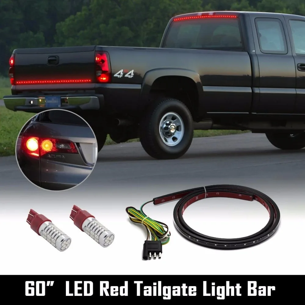 

Universal Red LED Tailgate Light Bar 60" Brake Rear turn signal/Driving lights+2x7443 5730 led Red Tail Stop/Brake Light Bulbs