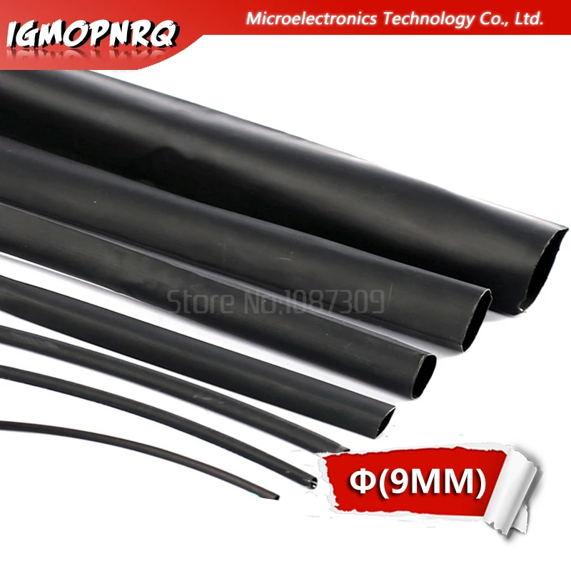 2 Meters High quality Black 9mm Heat Shrink Heatshrink Heat Shrinkable Tubing Tube Sleeving Wrap Wire Black Color