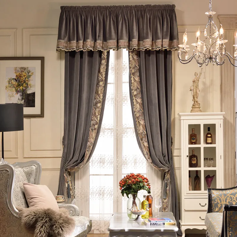 

Custom curtain Luxury high-grade Retro European court thick flannel embroidery cloth blackout curtain valance tulle E982