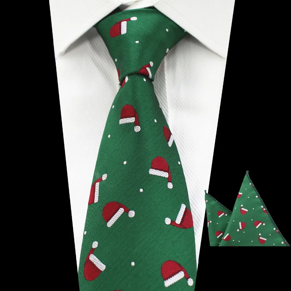 RBOCOTT 2pcs Men's Christmas Tie Set Fashion & Novelty Green Red Black 8cm Necktie and Handkerchief/Pocket Square For Men Gift