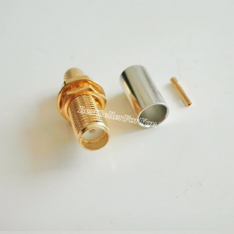 10Pcs SMA connector female jack bulkhead crimp for RG58 LMR195 RG142 Cable goldplated PTFE