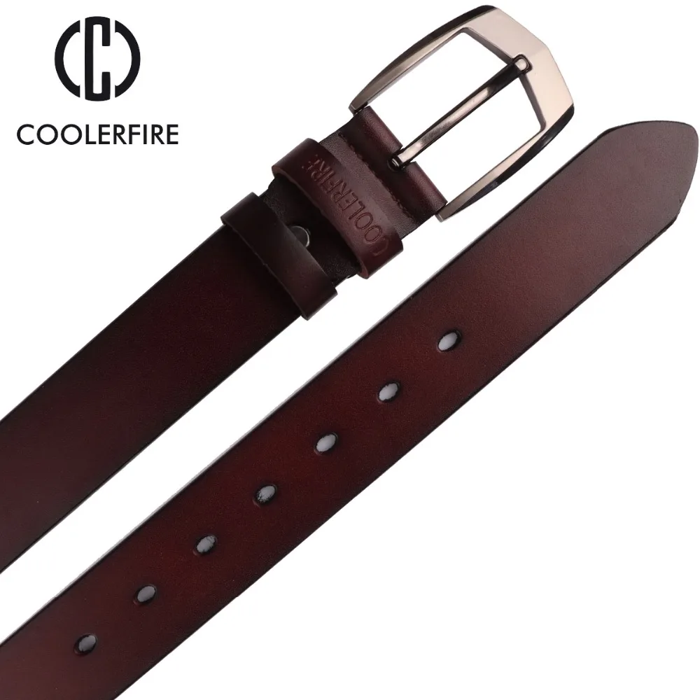 Coolerfire-Cinturón de cuero genuino de alta calidad para hombre, cinturones de diseñador de lujo, correa de piel de vaca, pantalones vaqueros, HQ043