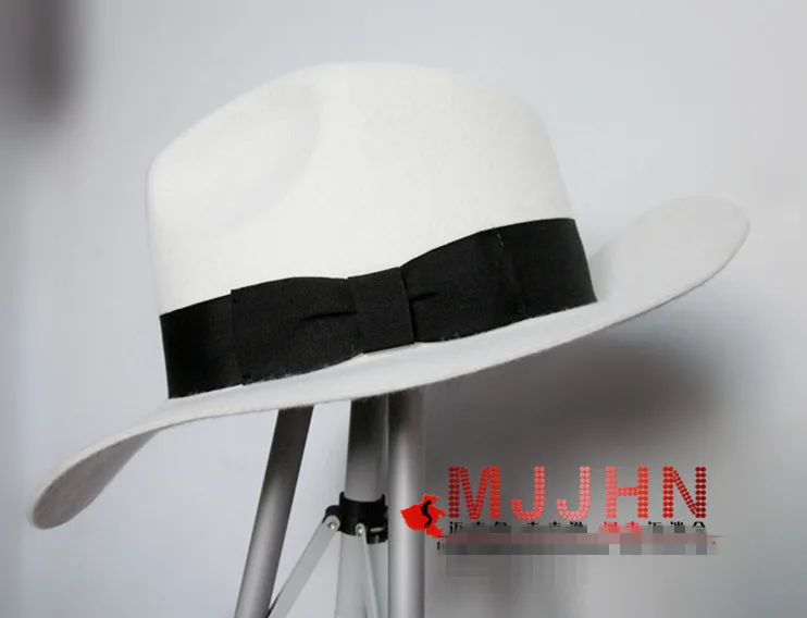 MJ Michael Jackson Smooth Criminal con nombre, sombrero de lana FEDORA blanco, Colección Trilby