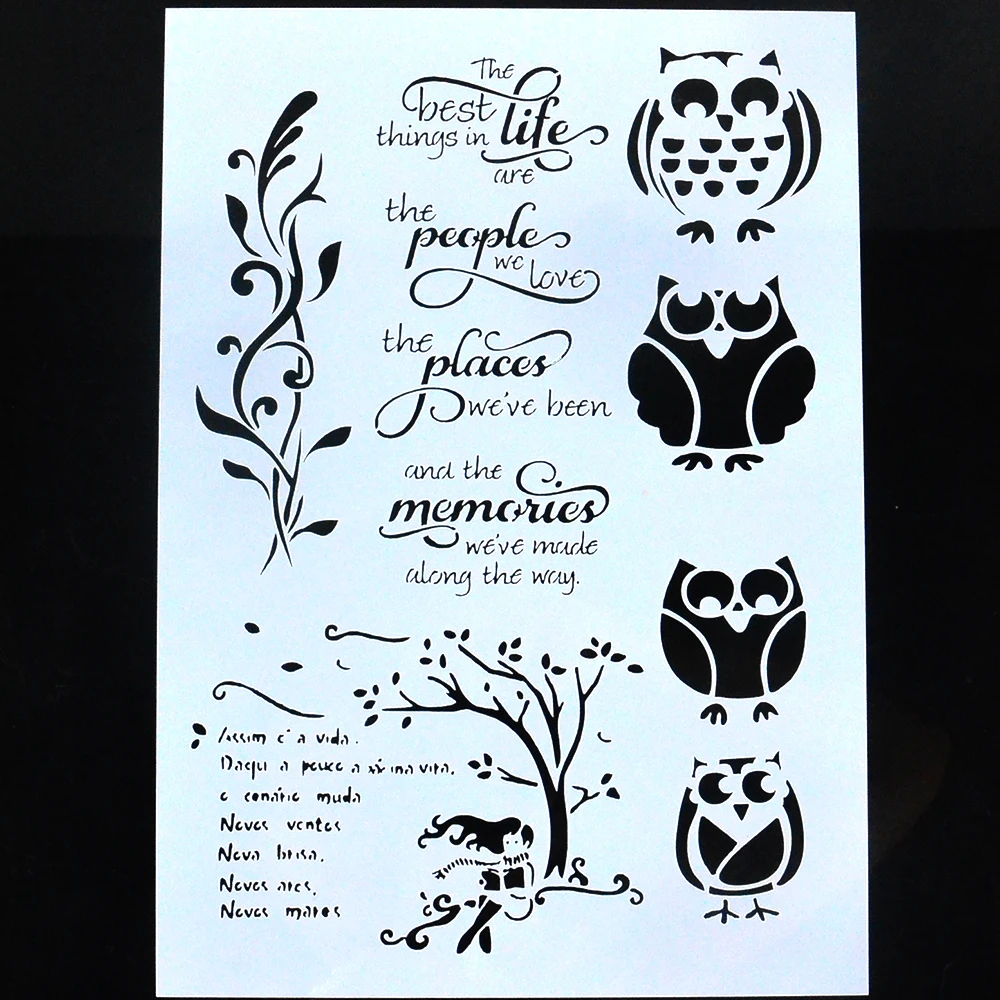 A4 DIY Craft Layering Stencils For Walls Painting Scrapbooking Stamping Album Decorative Embossing Paper Card Owl Template