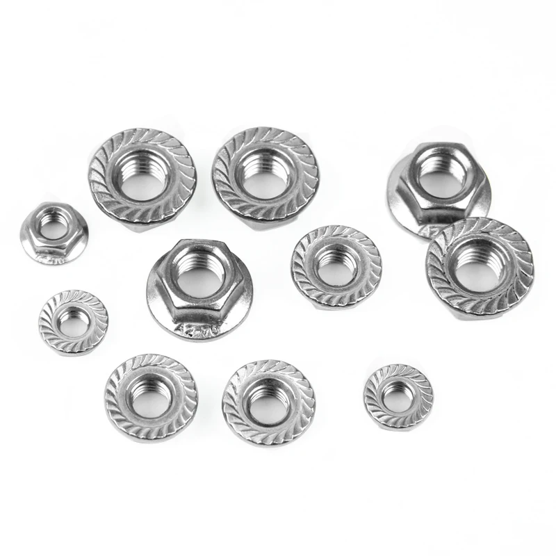 

Wholesale M3 M4 M5 M6 M8 M10 M12 Metric Thread Hex Flange Nuts DIN6923 Stainless Steel SS304 Hex Nut Sets Durable