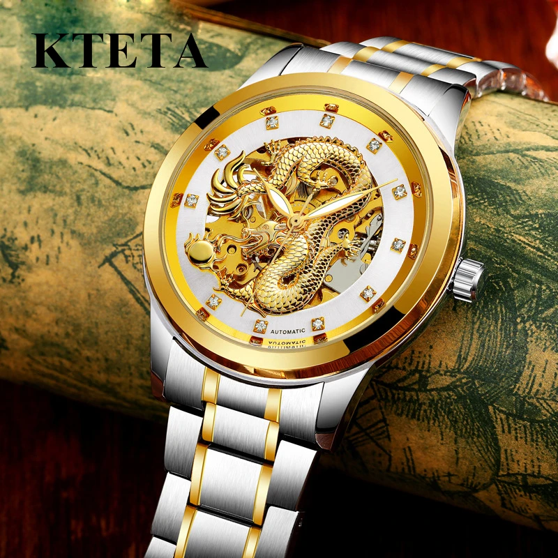 Golden Dragon Wrist Watch Men Automatic Mechanical Watch Mens Watches Top Luxury Brand Famous Clock For Male Relogio Masculino