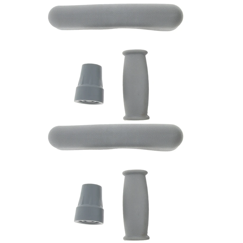 2 Set Crutch Accessory Kit Crutch Pad+Handle Grip Covers+Tip Cover Gray Rubber Crutch Replacement Part Pad