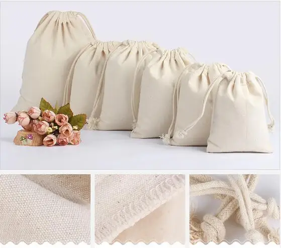 10 Cái/lốc 10*14, 13*16, 17*23, 20*23 Cm 260G Dày Linen Vải Cotton Túi Xách Túi Quà Tặng Bao Bì Pouch Có Thể Tùy Chỉnh-Thực Hiện In Logo