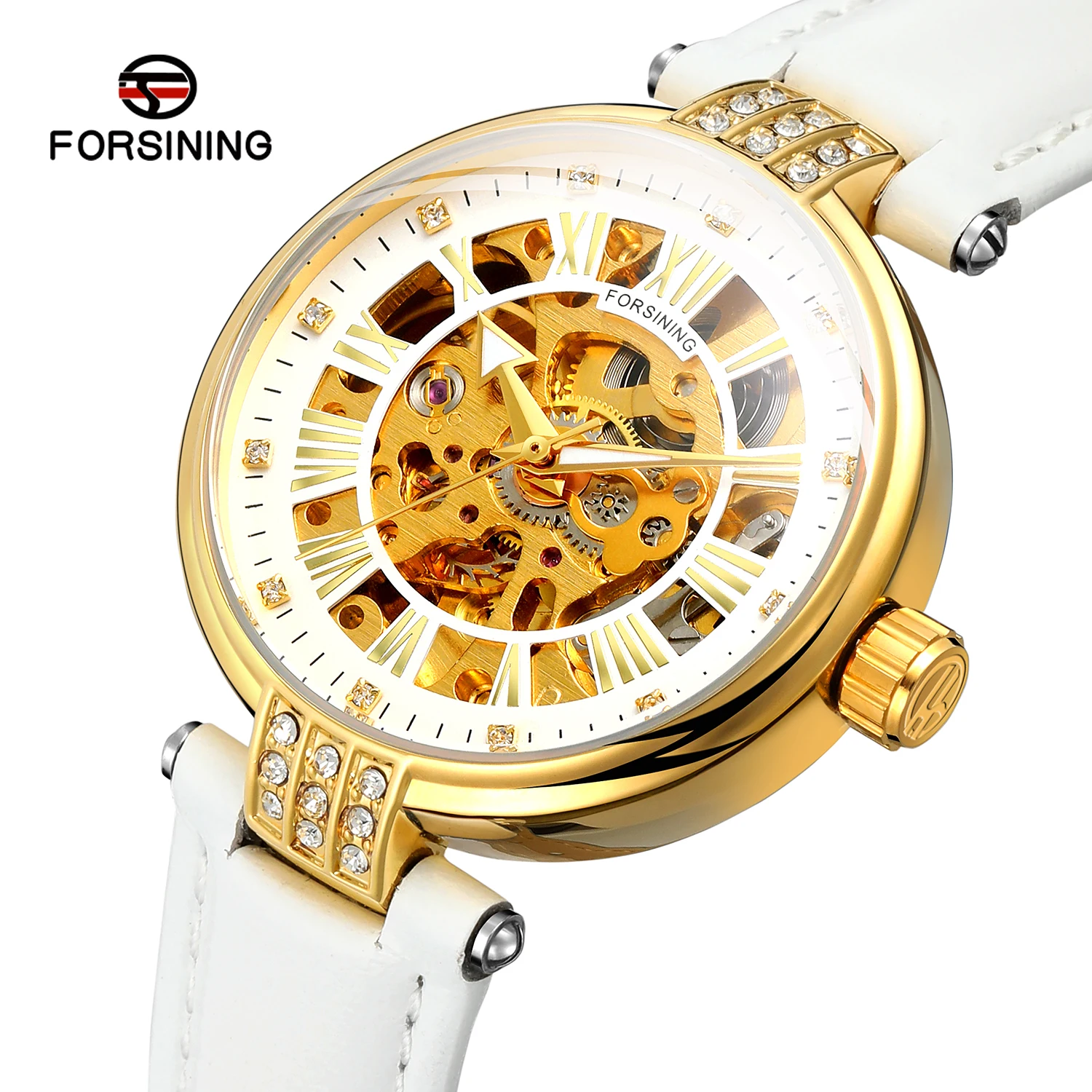 2019 Fashion Forsining Top Brand Lady Diamond Automatic Women Watch Montre Femme Gold Skeleton Relogio Feminino Brand Star Clock