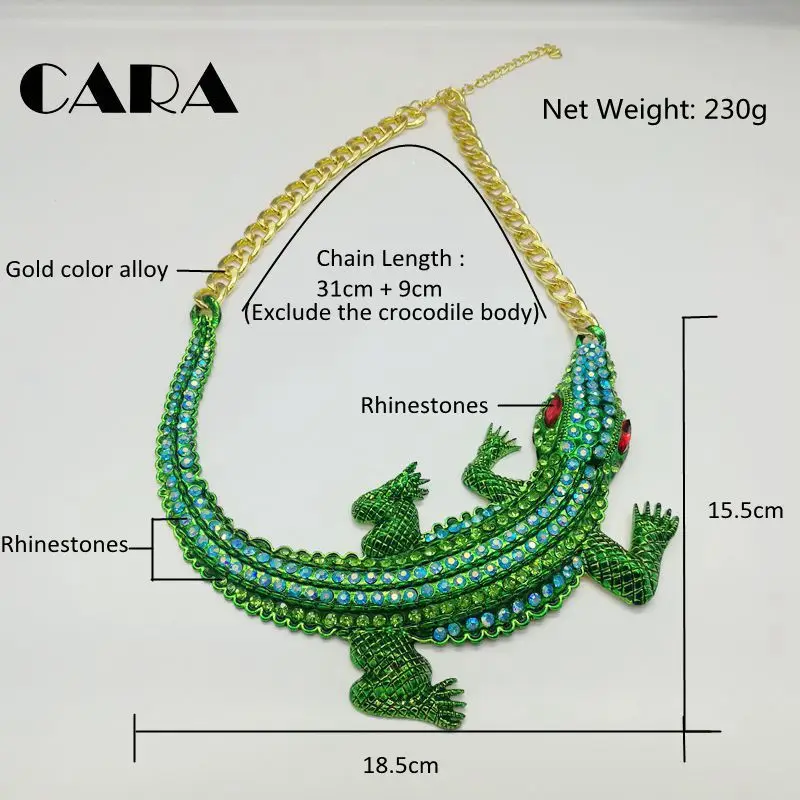2019 new  Women Big Choker Statement Necklaces Green Rhinestones Crocodile Necklace Gold Chain Jewelry Crystal Necklace CAHS0007 image 6