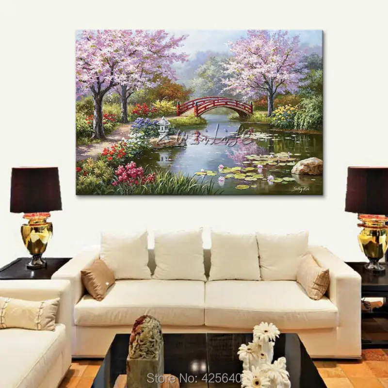 

Hand-painted Mediterranean swan lake sitting room adornment wall painting on the canvas art pictures decorative pictures 08