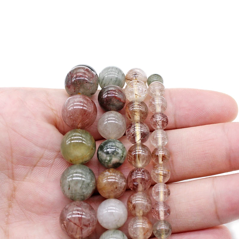 Superior quality Natural Rutilated Quartz hair crystal stone beads DIY Loose Beads for jewelry making Bracelet  Accessories