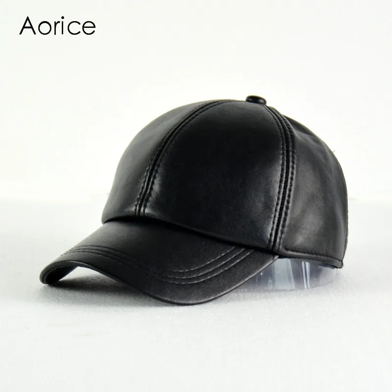 Aorice 2021 New Genuine Leather Adjustable Solid Deluxe Baseball Ball Cap Brand Men\'s Black Golf Sport Hats/caps HL008