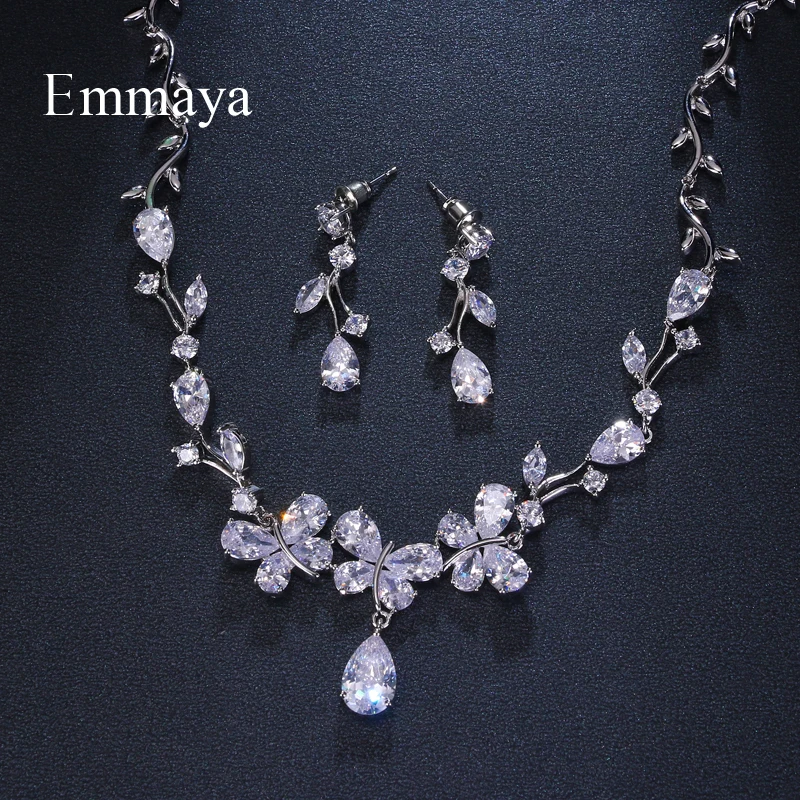 Emmaya Shining Pendant Crystal Cubic Zircon Fashion Earrings Necklace jewelry Set For Women Girls Wedding Party Charm Gifts