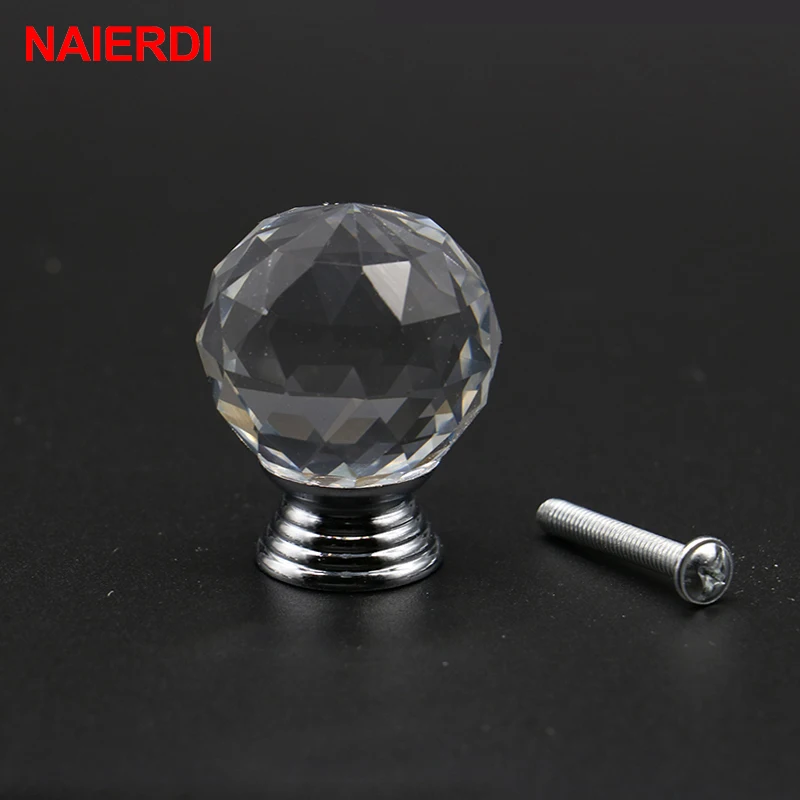 10PCS NAIERDI 20-30mm Crystal Ball Design Crystal Glass Knobs Cupboard Drawer Pull Kitchen Cabinet Wardrobe Handles Hardware