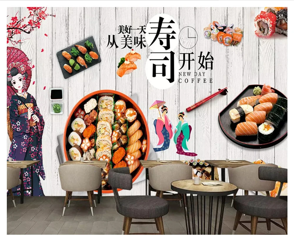 beibehang Customized formaldehyde-free classic vintage wall paper hand-painted cute Japanese restaurant background 3d wallpaper