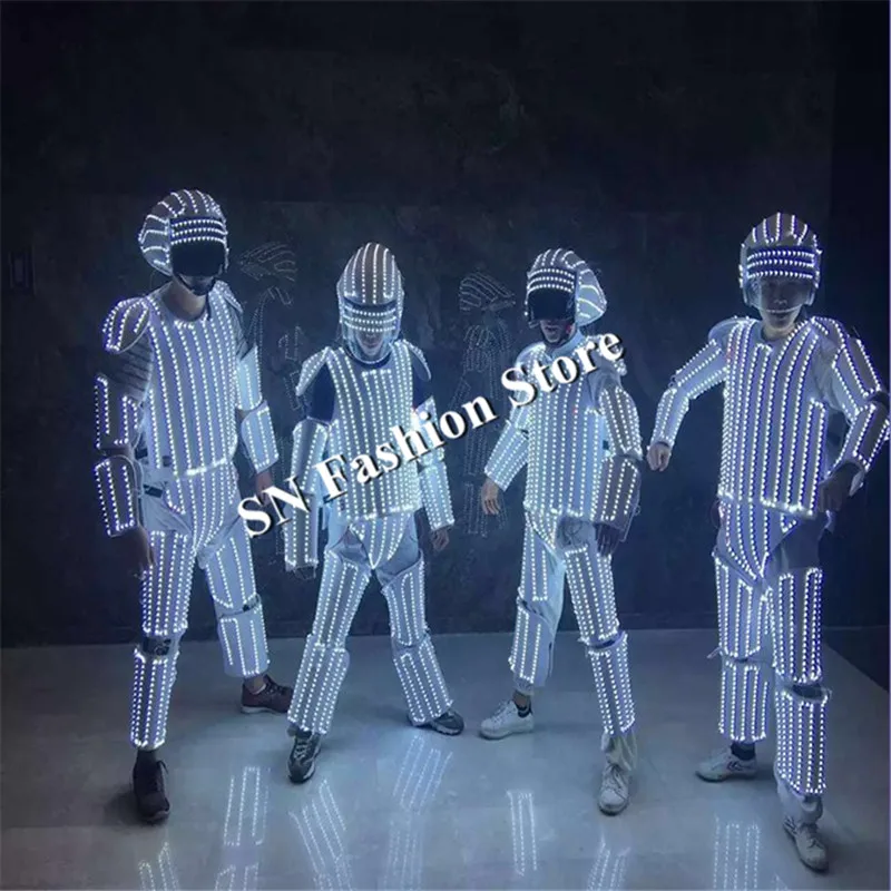 

L100 Mens robot lighting costumes ballroom luminous led clothes glowing lighted stage wears helmet party bar dj show performance