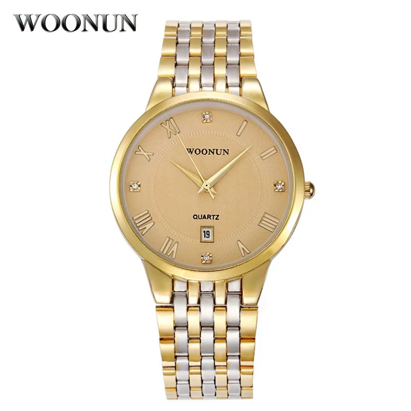 2020 WOONUN Top Brand Luxury Men orologi Full Steel Diamond Quartz Watches For Men Luxury Dress Gold Watch Man relojes hombre