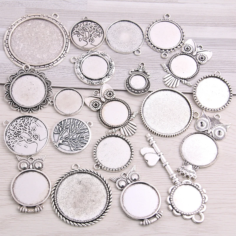 100Gram Mix Designs Antique Bronze & Antique   Zinc Alloy Pendant Blank Cameo Cabochon Base Setting Jewelry Accessories